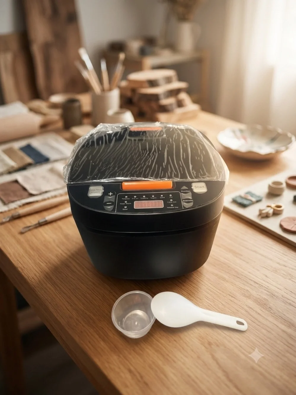 Black Multi-Function Rice Cooker with Digital Controls